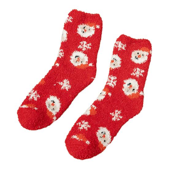Yousheng 1 Pair Christmas Socks Snowmen Reindeer Santa Claus Bell Pattern Mid-tube Socks Coral Fleece Warm Thermal Socks
