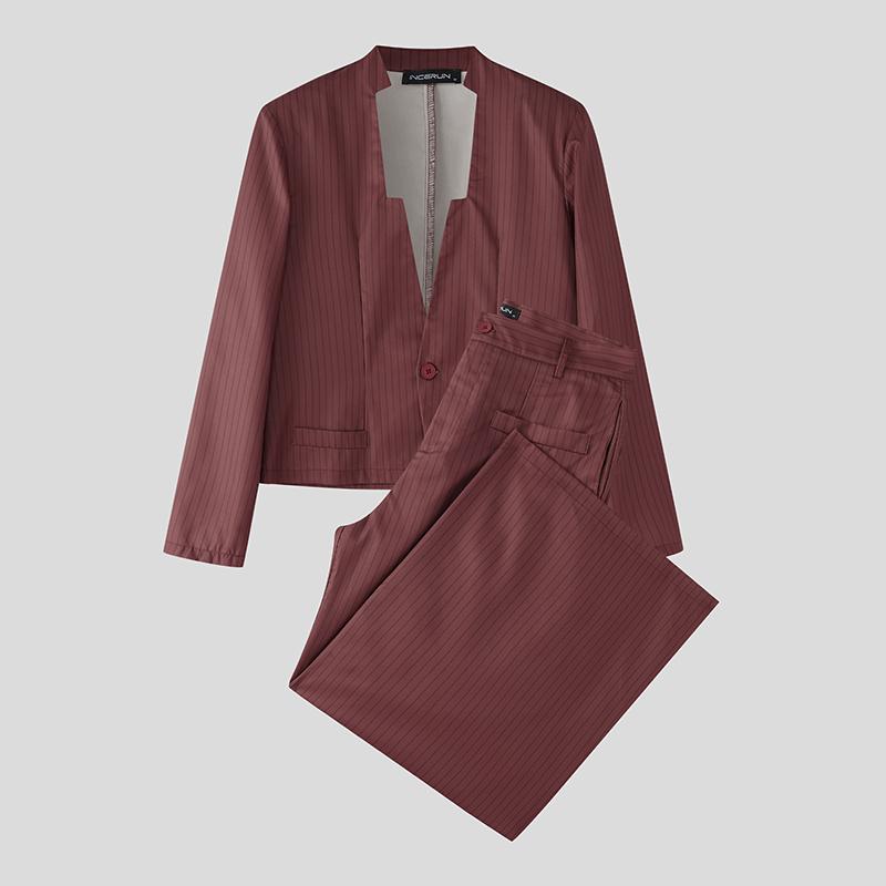 

INCERUN Men Striped Sets Cutout Cropped Tops and Long Pants Trousers Casual Suits 5XL красный