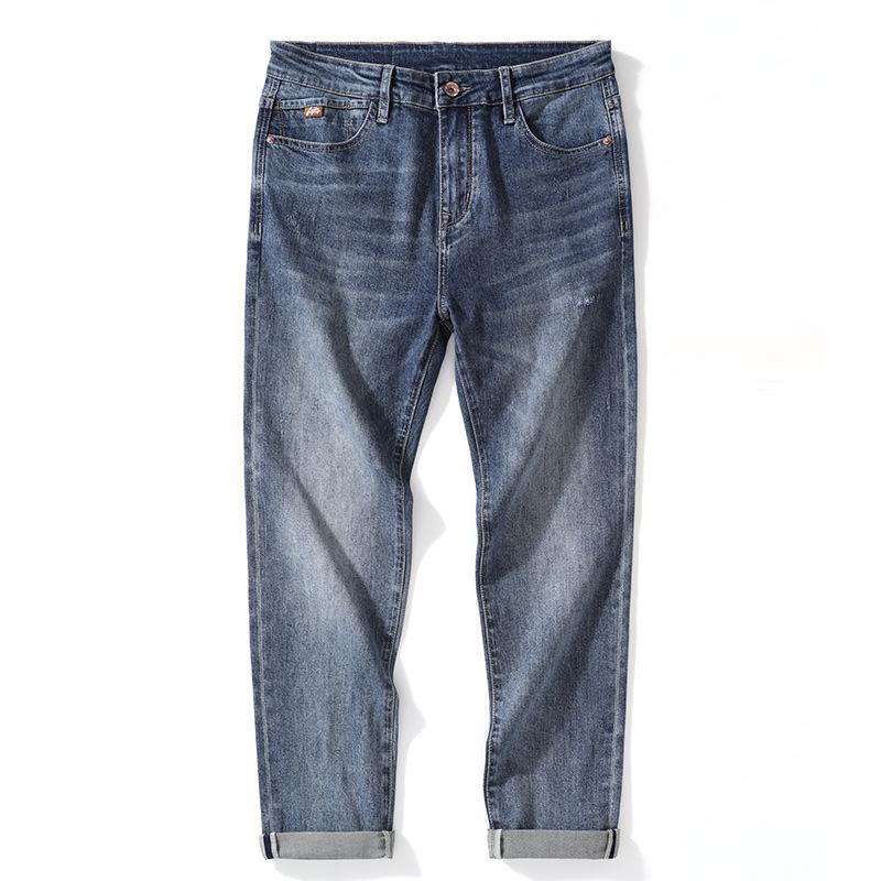 

Простые прямые джинсы для мужчин, весна/осень, повседневные повседневные джинсовые брюки, хлопковые облегающие выстиранные джинсы, модные мужские брюки 28 синий