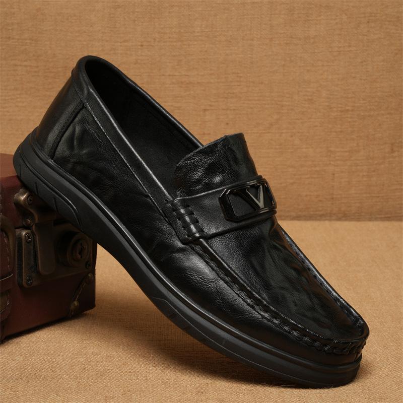 

Мужские кожаные туфли на одну ногу из коровьей кожи высшего слоя, удобные и простые, с подкладкой из свиной кожи, повседневные туфли из кожи с низким вырезом 44