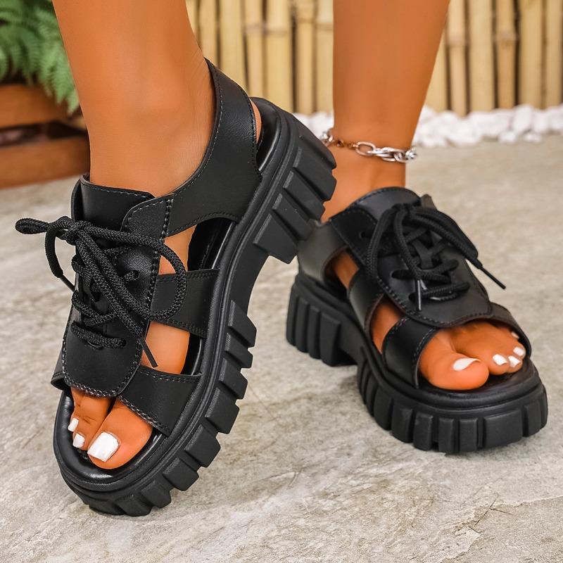 Fashion 2025 Brand Ladies Shoes Lace-up Women's Sandals Fashion Open Toe Casual Summer Hollow Out Plus Size Concise Platform Sandals