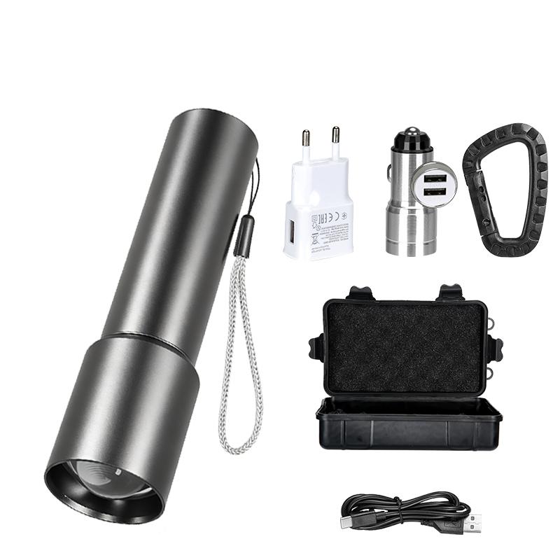 Powerful LED Handheld Flashlights Type-C Rechargeable Aluminum Torch Mini Portable Zoom Outdoor Camping Hiking Emergency Lantern