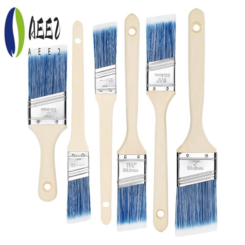 

AEE2-Paint Brushes, 6 Pack, 1Inch, 1.5Inch, 2Inch, Angle Brushes, Treated Wood Handle, Paint Brushes For Walls, Stain Brush