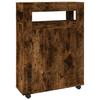 Narrow Bathroom Cabinet with Casters Smoked Oak Wood Based Panel