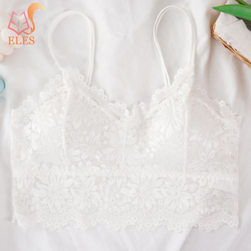 Women Lace Flower Bra Double Strap Backless Tank Top Vest No Restraint Breathable Underwear
