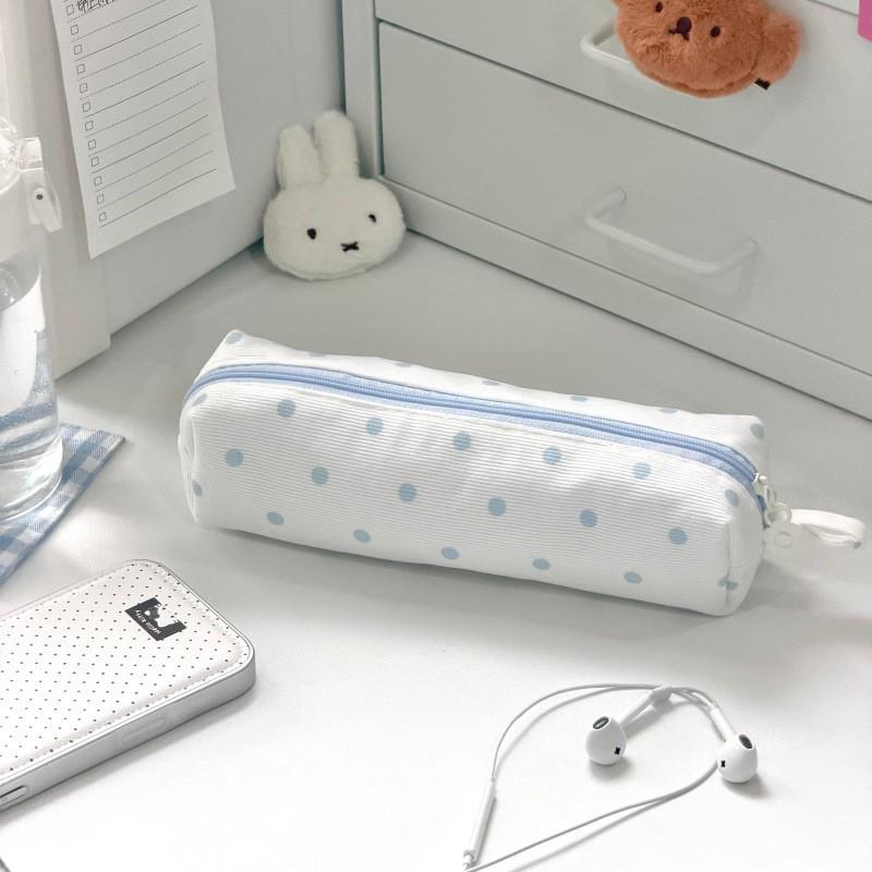 Pink Polka Dot Hand-Held Pencil Case - Stylish, High-Capacity, Creative Stationery Box for Students
