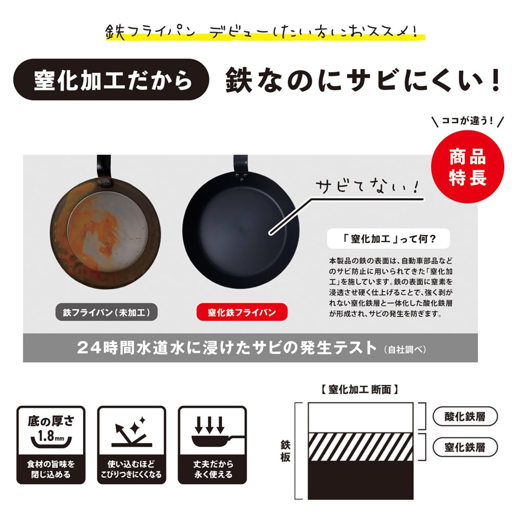 Park Lane Iron Frying Pan 24cm Nitrided Gas Fire Compatible IH Compatible K-10718