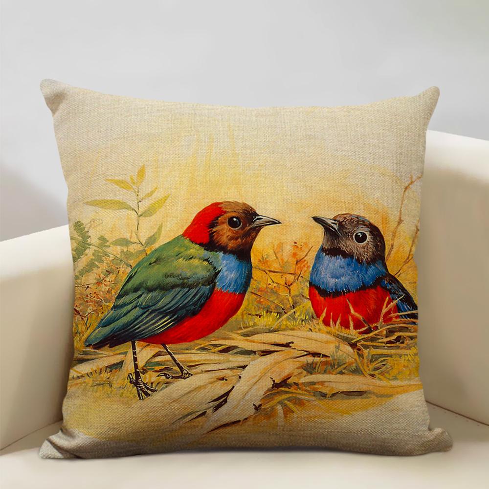 Bird Parrot Sofa Cushion Cover Bedroom Living Room Hotel Cafe Decoration Pillow Case 45x45cm Linen Pillowcase Chair Cushions