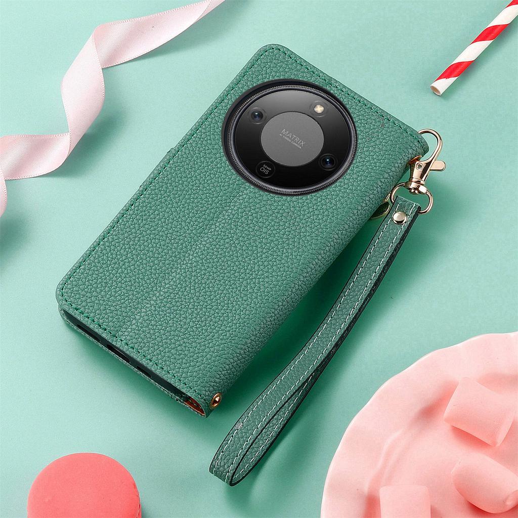 For Honor X9d 5G/Honor X70 5G/Honor Magic8 Lite 5G Case RFID Blocking Zipper Pocket Leather Wallet Phone Cover with Strap