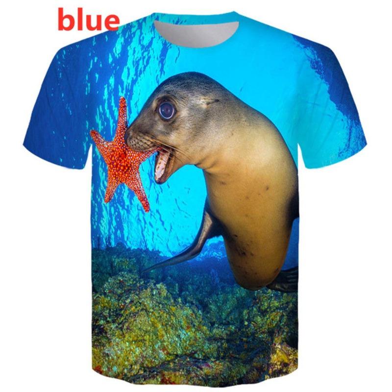 Little Sea Lion Print Men's Casual Short Sleeved Pullover T-shirt Men's T-shirt