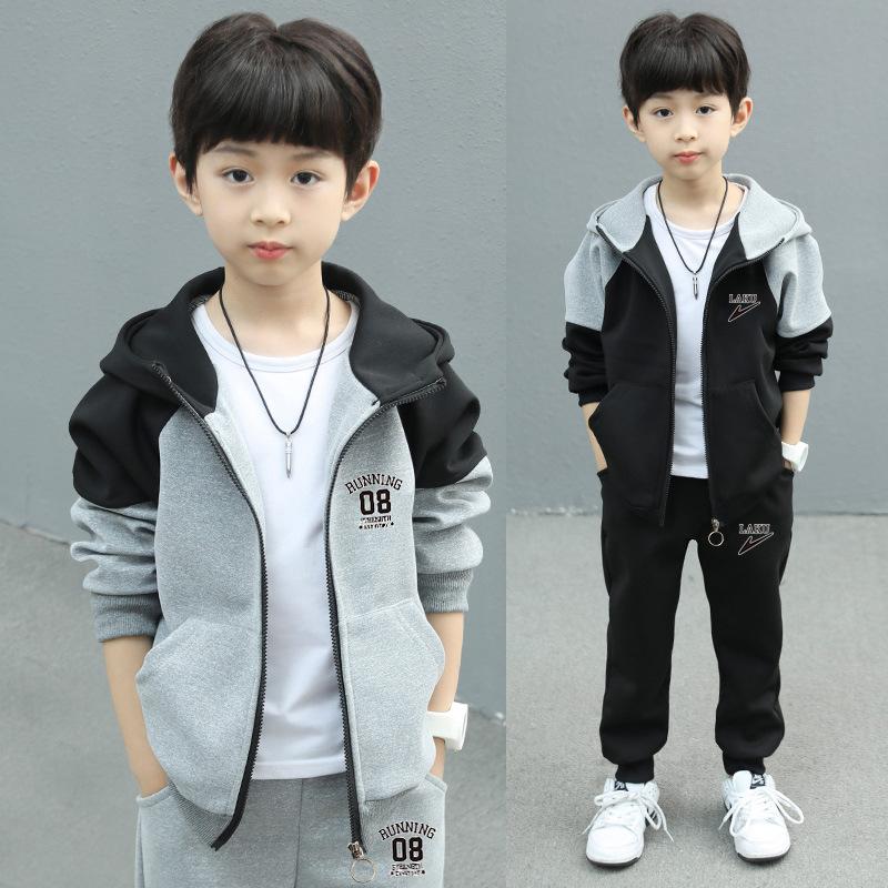 

Boys Spring Autumn Baby Boys 2-piece Set Cool Kids Clothes Hooded Casual Sports Two-piece Set 160 чорний