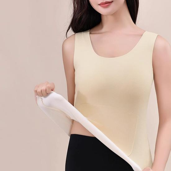 Women Fall Winter Thermal Vest Thickened Plush Sleeveless V Neck Seamless Slim Fit Pullover Soft Elastic Bottoming Underwear Tank Top Underwear
