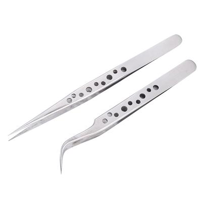 2pcs Electronics Industrial Tweezers Anti-static Curved Straight Tip Precision Phone Repair Tools