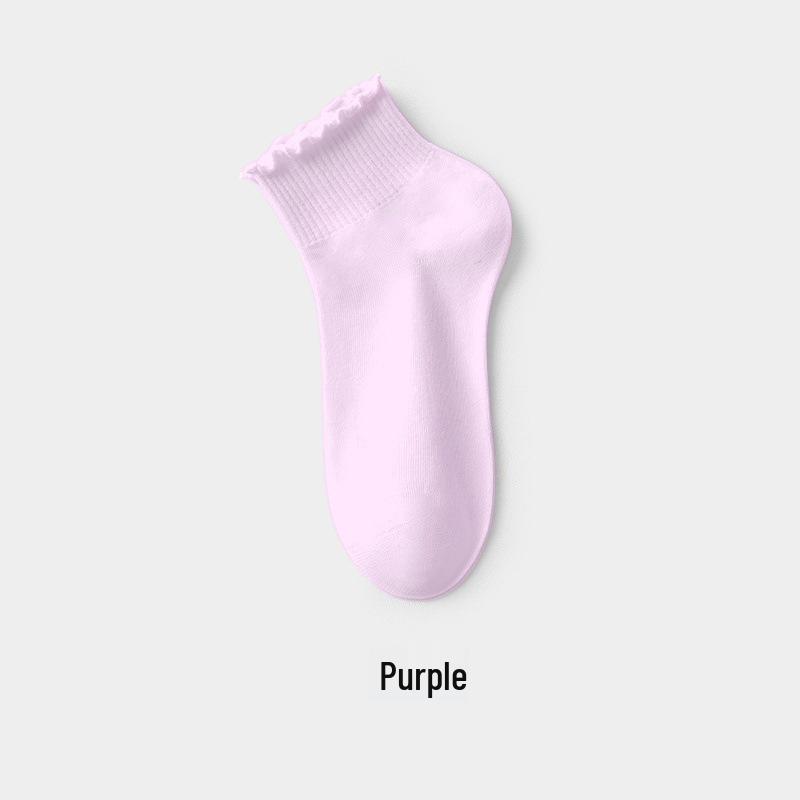 10A Antibacterial & Deodorant Women's Summer Thin Cotton Socks with Lace Ruffle - Solid Color, Breathable, Short Length