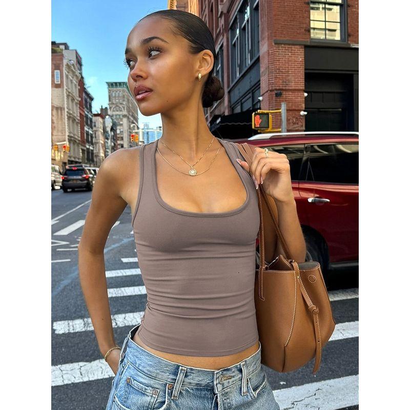 European and American Women's Clothing American Style Minimalist Square Collar I-Shaped Sports Vest Female Street Ins Easiest for Match Workout Top