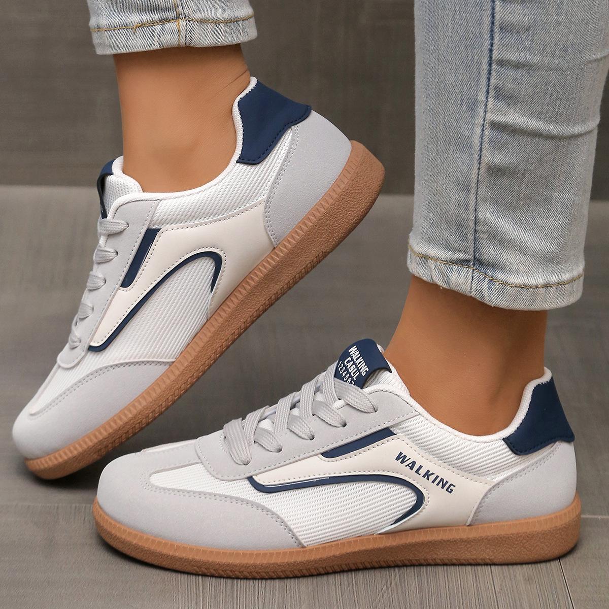 

Простые плетеные дышащие ретро немецкие тренировочные кроссовки для женщин весна и осень 2025 года новые легкие повседневные универсальные спортивные туфли 41 синий