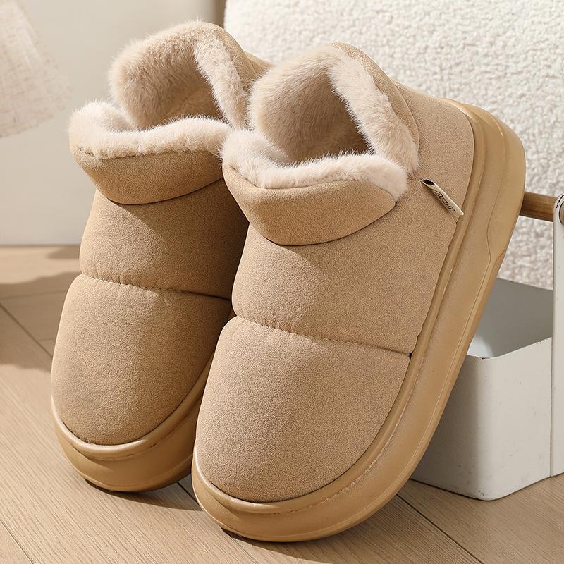 Wildleder Baumwollschuhe Damen einfarbig dicke Sohle warm Winterkleidung kältebeständig Stiefeletten