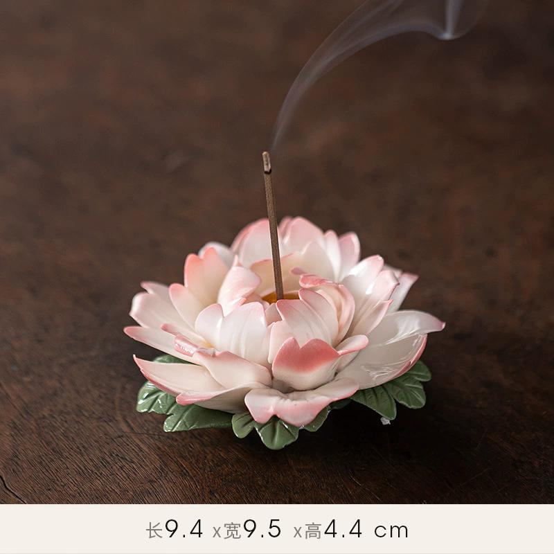 Peony Incense Holder Ceramic Pinched Flower Incense Stick Holder, Creative Art Home Decor Zen Burner for Aromatherapy, Gift