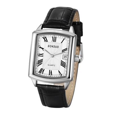 Square Watch with 3ATM Water Roman PU Leather Quartz Casual and Business Simple and Stylish Fashion Accessory Perfect Gift for and Day Men's Calendar,