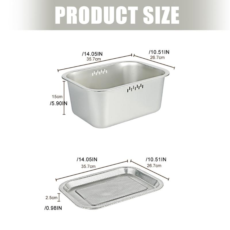 Heavy Duty Stainless Steel Meshes Colander Square Kitchen Strainer For Quick Draining Vegetables Pastas Easy To Cleaning Compact Storage