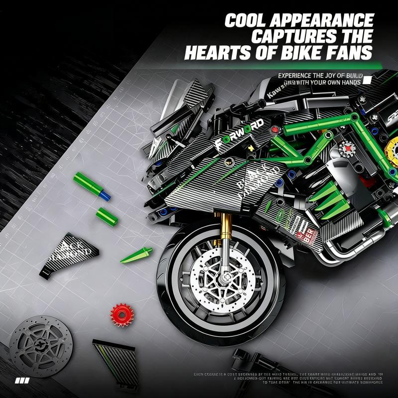 Technic Superbike Building Blocks Kit, 1:8 Scale Collectible Motorcycle Model with Working Suspension, Chain Drive and Display S