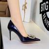 7cm-10cm High Heels For Women'S Fashion Rhinestone Pointed Head Pumps Sexy Thin Heel Patent Leather Light High Heel Single Shoes