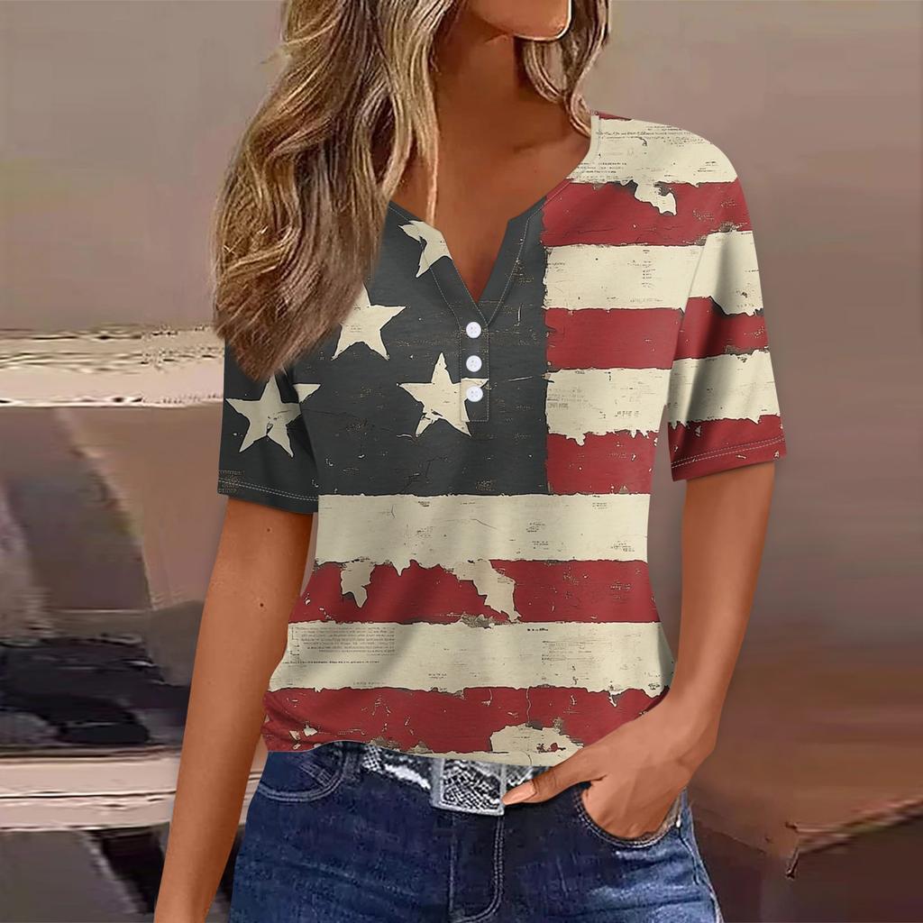 Women's T Shirt Tee Print Button Short Sleeve Daily Weekend Fashion Basic V- Neck Regular Top
