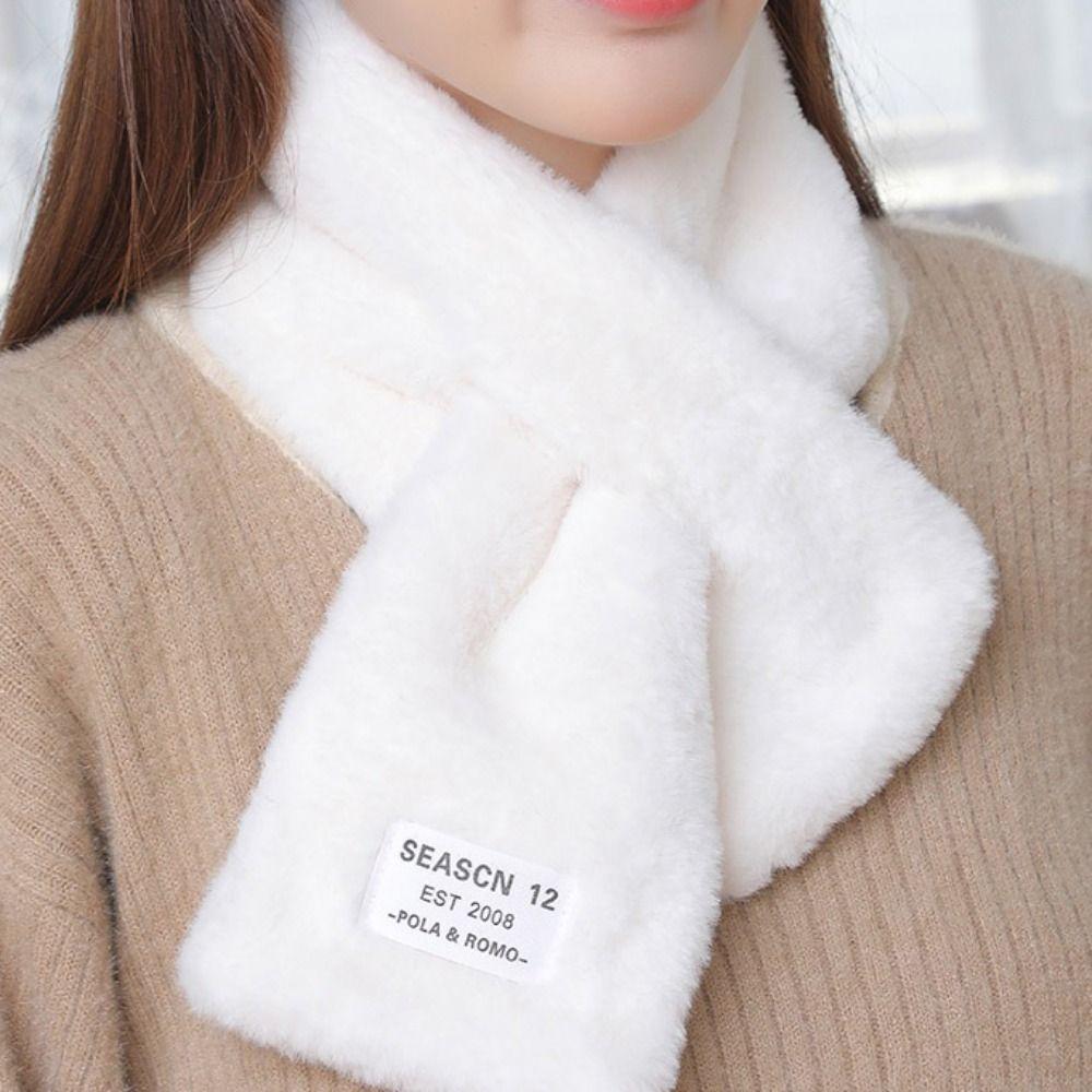 Solid Color Cross Scarf Thickened Faux Rabbit Fur Scarf Winter Warm Neckerchief Wrap Autumn Winter