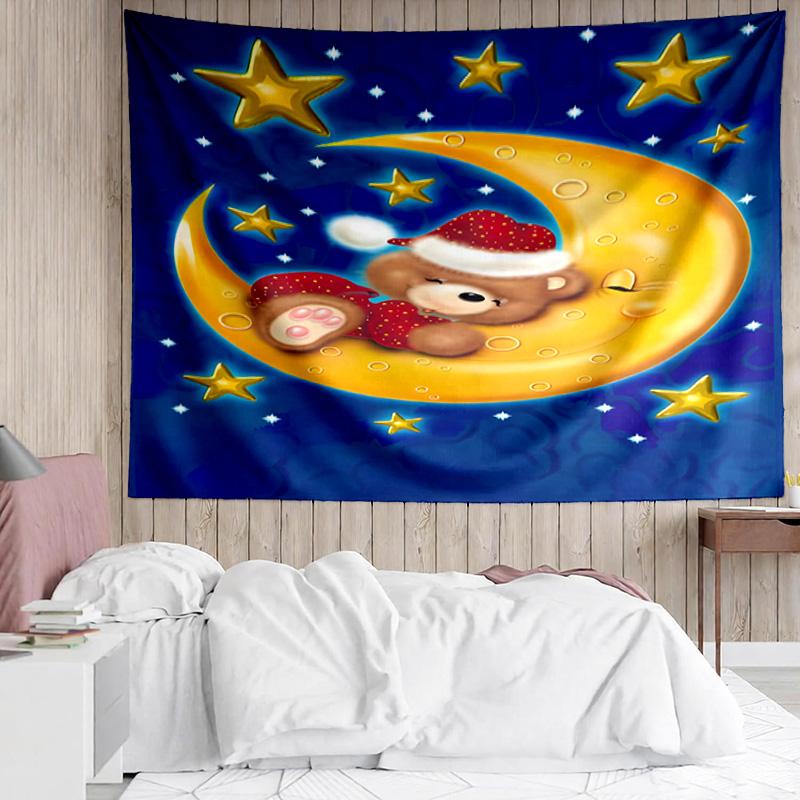 1PC Teddy Bear Night Sky K-pop music group Tapestry Accessories for Bedroom,Livingroom, dormitory Room Wall Decor Fan Birthday Gifts
