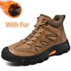 Fashion Genuine Leather Men's Snow Boots Super Warm Plush Outdoor Boots Retro Style Non-slip Hiking Boots Winter Travel Hiking Footwear