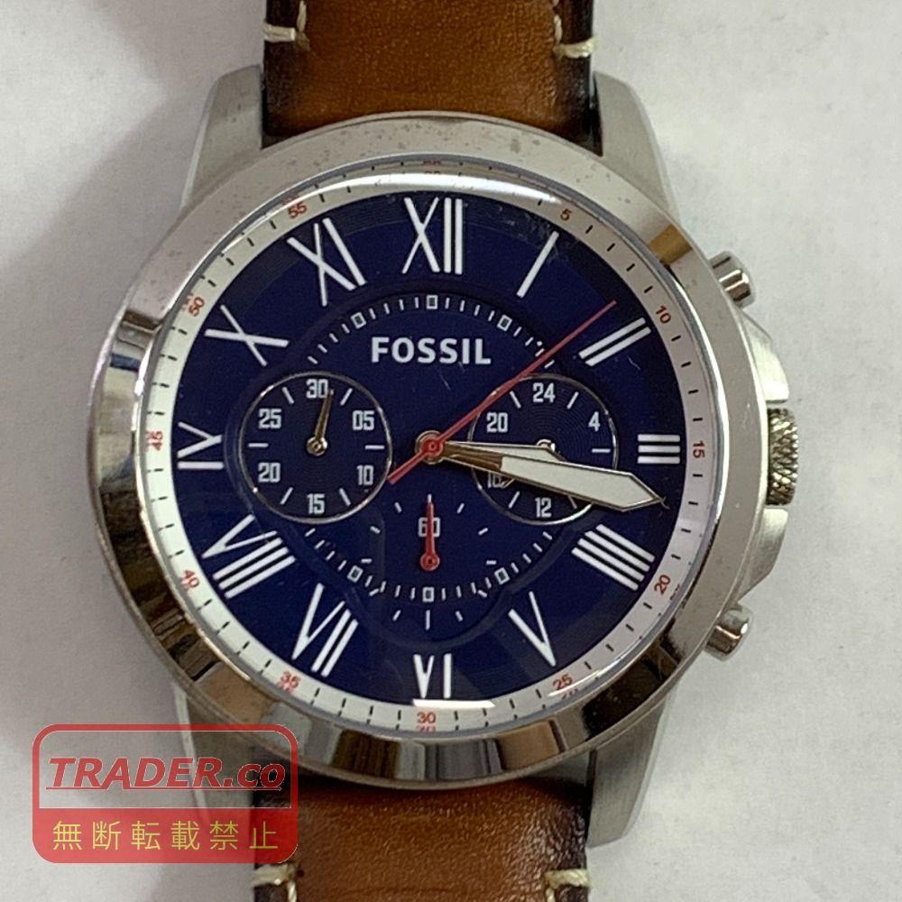 Used 04w7135[Used] FOSSIL Watch GRANT FS5210 Men s Blue Dial Brown Leather Belt [Hachioji Store]