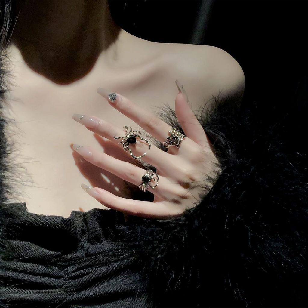Dark retro black versatile spider nail ring niche design high sense cold wind opening personalized ring