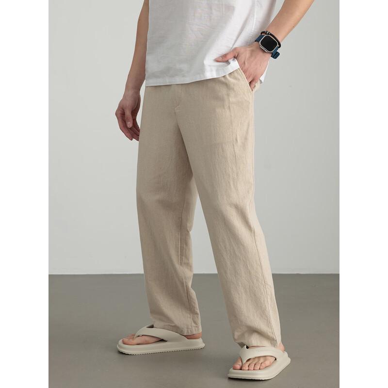 Hengyuanxiang Men's Linen Blend Straight Leg Casual Pants