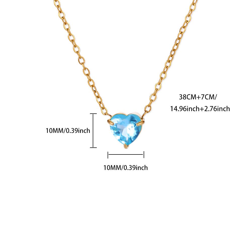 Stainless Steel Birthstone Pendant Necklace for Women Fashion Heart Crystal Zircon Charm Clavicle Chain Birthday Party Jewelry