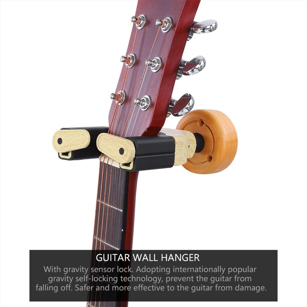 Guitar Wall Mount Hanger Holder Wood Base Plastic Rubber Hook Body (Yellow Wood Color)