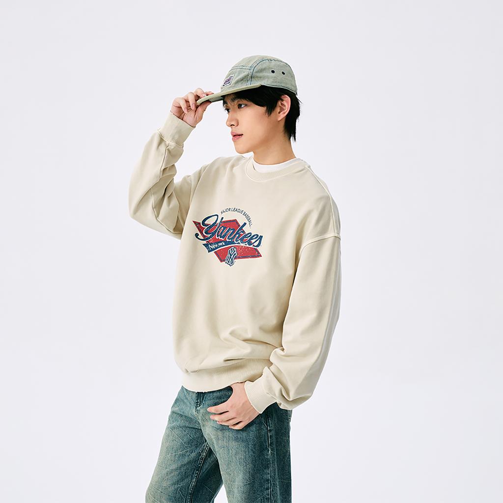 New MLB MLB Preppy Style Collection New York Yankees SS25 Sweatshirt Unisex Linen Sandy Brown 3AMTV0751-50SAM