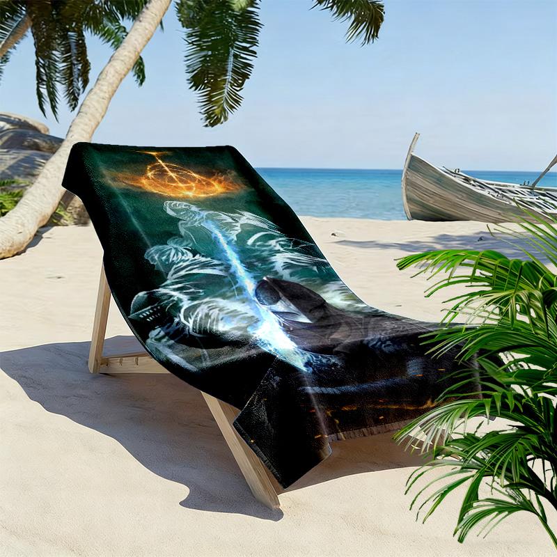 Elder-Ring Print Beach Towel, Large Soft Quick Dry Towel for Beach Camping Swimming