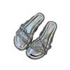 Silver slippers women's summer wear 2025 new Korean version French fairy flat-bottomed holiday seaside sandals