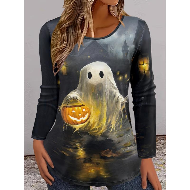 Halloween Damen Sweatshirt Designer Rundhals Langarm Locker Lässig Herbst Farbverlauf Spinnennetz Lustiges Muster Druck Oberteile