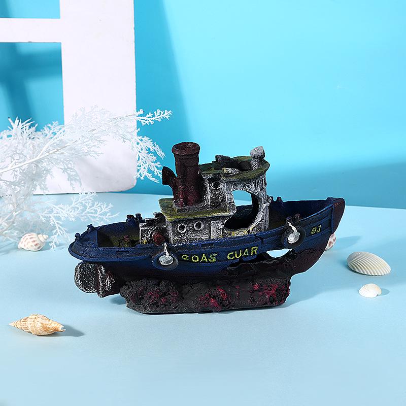 Personalisierte Aquariendekoration: Altes Fischboot Wrack Harz Ornament für Aquarium Landschaftsgestaltung