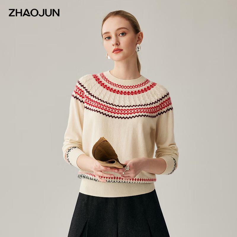 

Zhaojun Women s 2025 Autumn/Winter Fair Isle Jacquard Cashmere Sweater XL