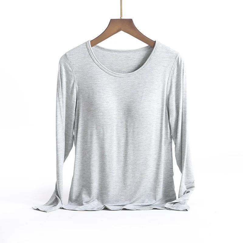 

Весна и осень, новые пижамы с длинными рукавами и накладкой на груди, бюстгальтер для домашнего обслуживания, встроенная осенняя домашняя базовая внутренняя одежда для женщин 4XL