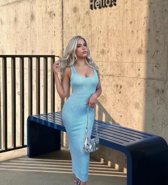 2024 Fashion Sexy U-Neck Slimming Bodycon Sequin Sleeveless Dress
