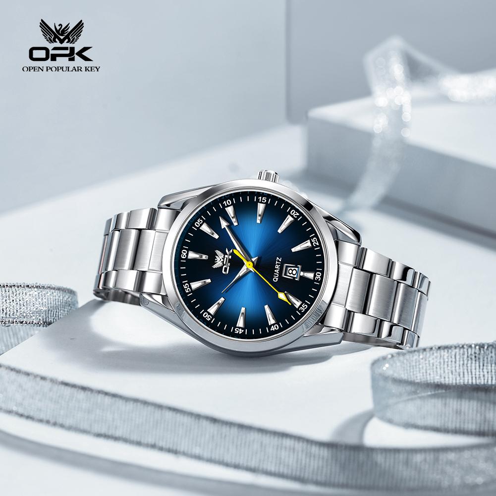 OPK 6088 Man Watch Steel Strap Waterproof Luminous Auto Date Wristclock Fashion Simple Original Quartz Watches for Men