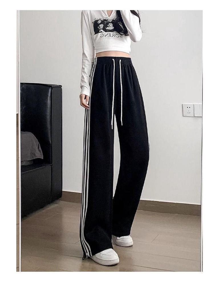 Damskie spodnie dresowe Off-White z wysokim stanem i paskami, w stylu amerykańskim, Kolekcja Wiosna/Jesień 2025, Krój prosty z mankietami