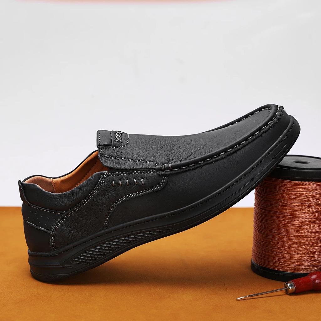 Fashion Mens Genuine Leather Hiking Shoes Soft Anti-slip Rubber Loafers Man Casual Leather Shoes Handmade Walking Footwear Driving Shoes