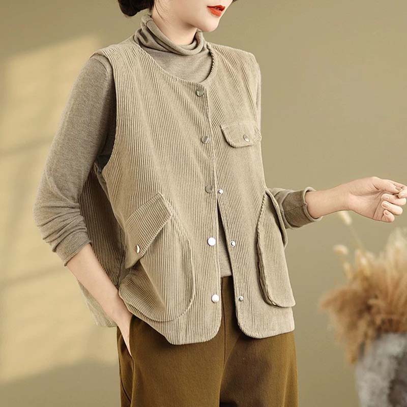 Vest for Women Cotton Autumn Winter Sleeveless Tops Vest Thickened Casual Round-neck Vest