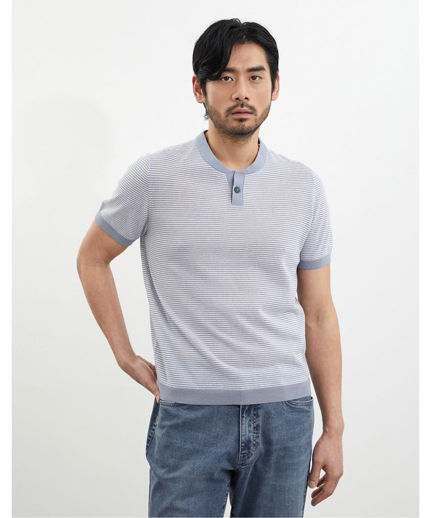 INDIAN Fine Stripe Henley Neck Knit_Mitbr4M3111