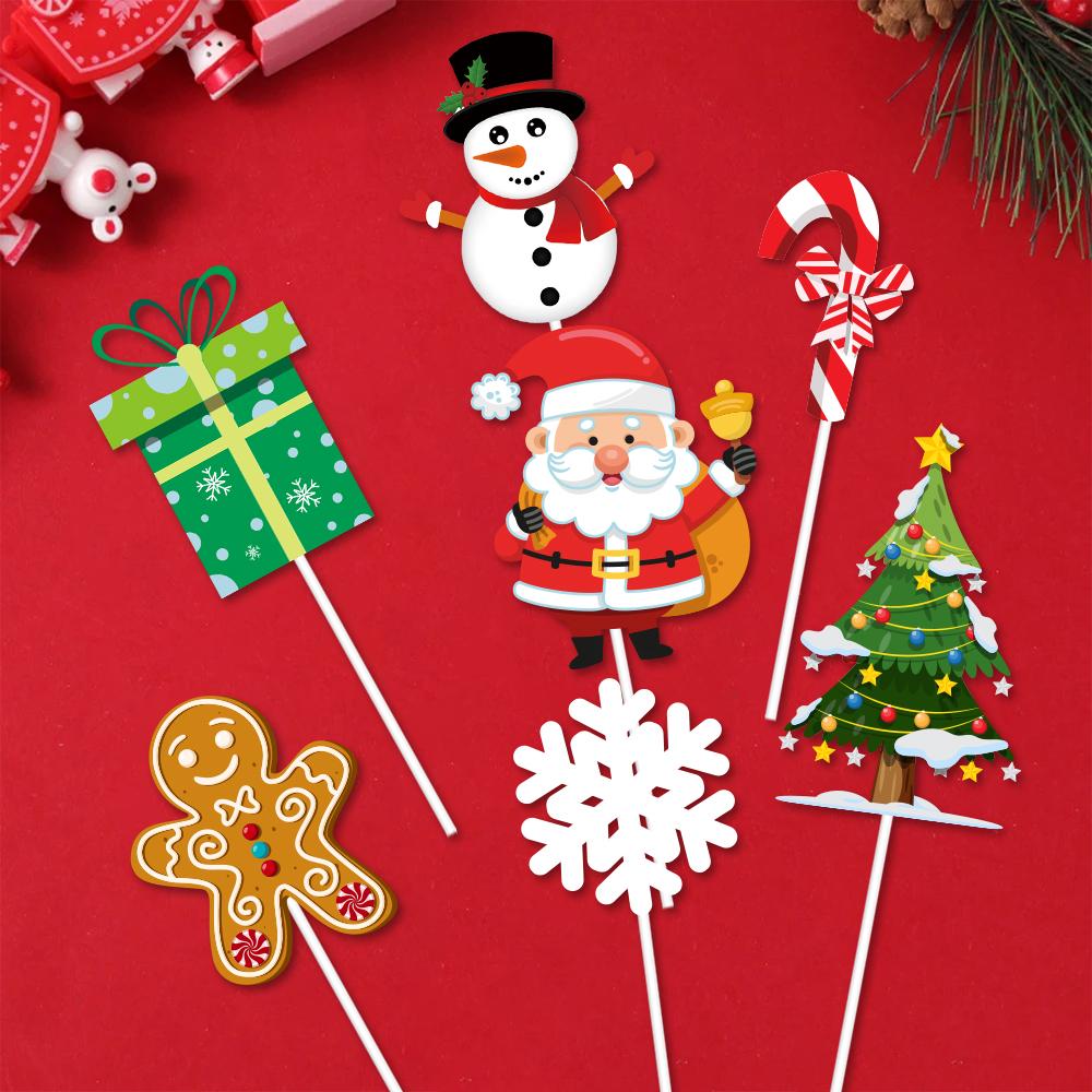24pcs Merry Christmas Cupcake Toppers Santa Claus Snowman Pattern Cake Toppers Pick for Christmas Party Dessert Baking Decor