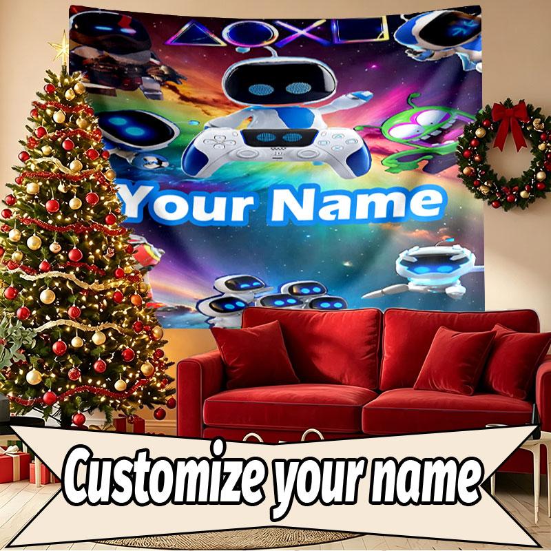 Custom Name Personalized Cosmic Bot Crew Print Tapestry, Wall Art Decor, Bedroom, Dorm, Apartment, LivingRoom, Party Backdrop, Gift for Birthday